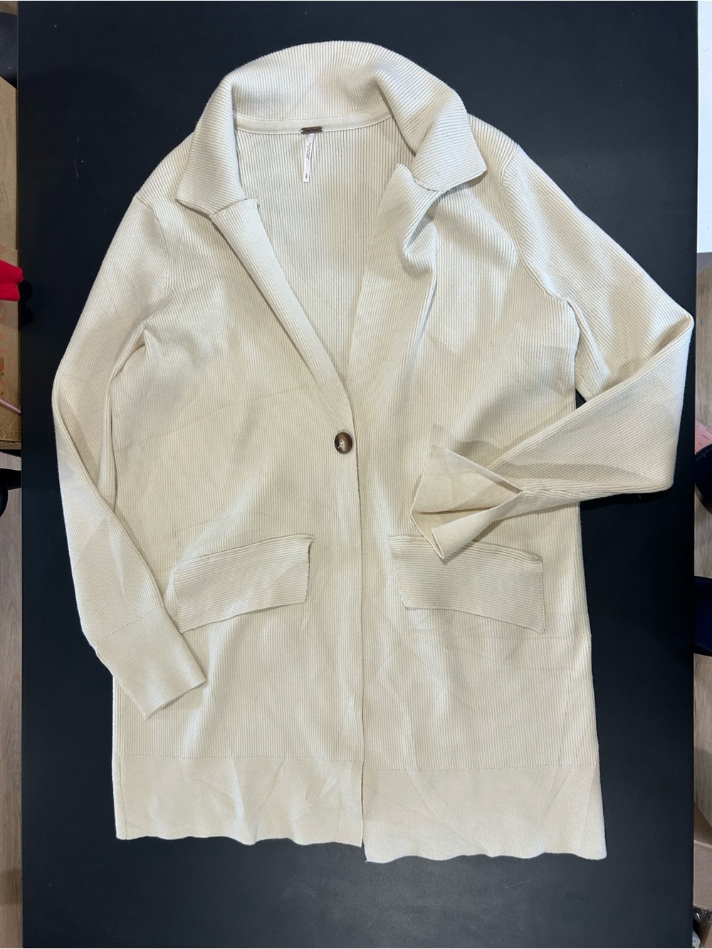 Free People Neutral Cream Single-Button Knit Cardigan